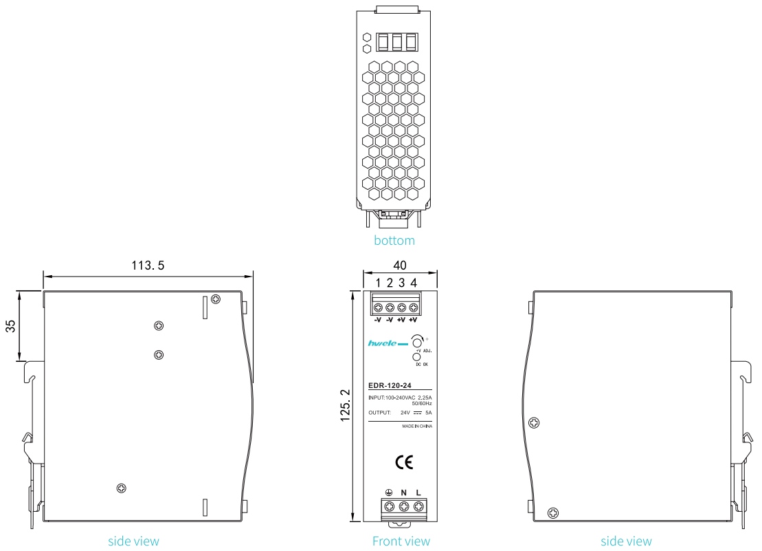 120W EDR Aluminum Economy Industrial DIN Rail Power Supply