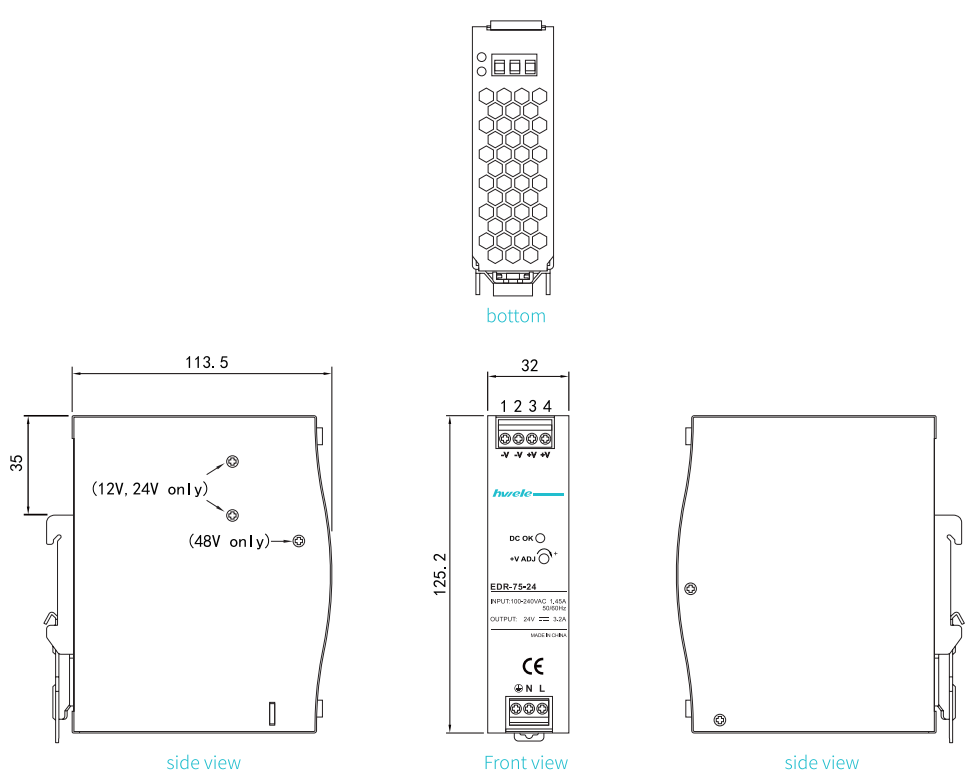 75W EDR Aluminum DIN Rail Power Supply | HENGWEI