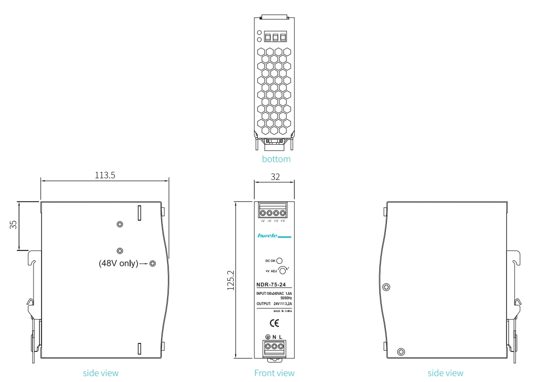 75W NDR Aluminum DIN Rail Power Supply | HENGWEI